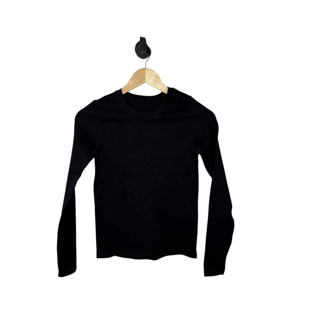 OQQ Women’s Fitted Ribbed Long Sleeve Athletic Top Black Size S